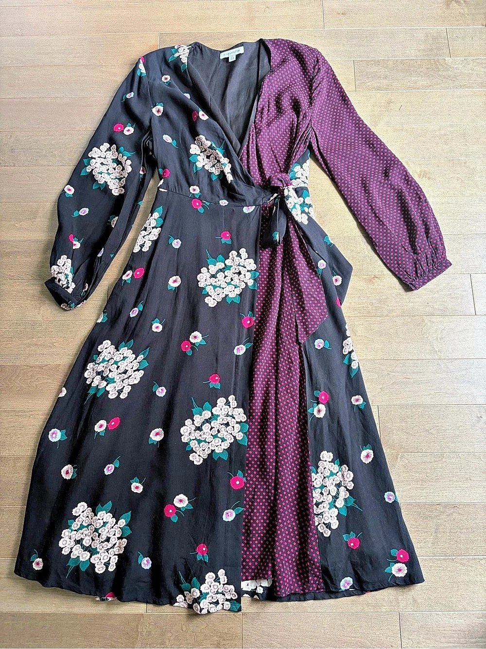 emilyandfin Floral Midi Dress in Black & Pink Size Small Like New